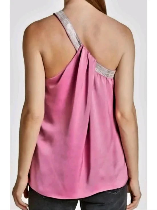NWT VERONICA BEARD One-Shoulder Pink Satin Top with Embellished Strap Large - Picture 2 of 3